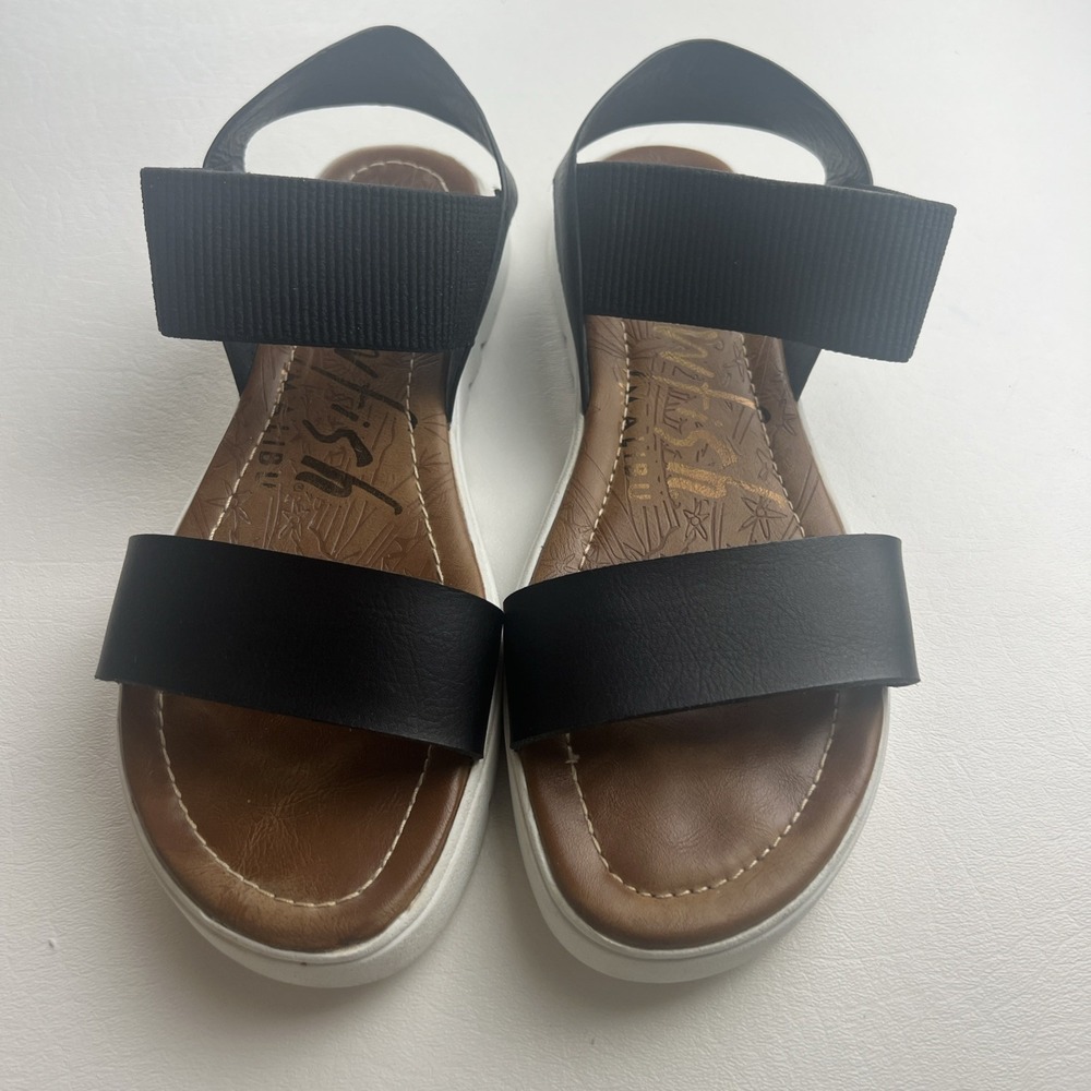 Blowfish Malibu Flat Sandal Women 8.5 Slip-On Elastic Sling Back Cushioned Black